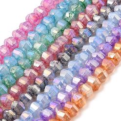 Mixed Color Imitation Jade Glass Beads Strands, Faceted, AB Color Plated, Rondelle, Mixed Color, 5x4.5mm, Hole: 1.2mm, about 70pcs/strand, 12.80''(32.5cm)