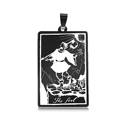 Gunmetal 201 Stainless Steel Pendants, Laser Engraved Pattern, Tarot Card Pendants, Gunmetal, The Fool 0, 40x24x1mm, Hole: 8x4mm