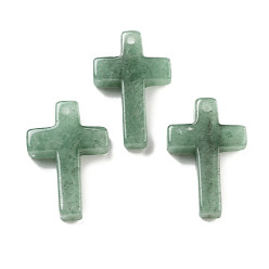 Зеленый Авантюрин Естественный зеленый авантюрин подвески, крест прелести, 30.5x20x6 мм, отверстие : 1.4 мм