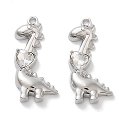 Платина Подвески из сплава со стразами, без свинца, без кадмии и без никеля, динозавр, сердце, кристалл, платина, 32x15x5 мм, отверстие : 1.8 мм