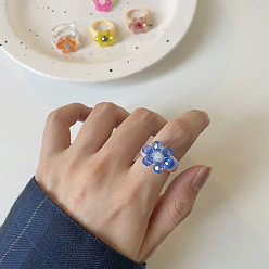 Васильковый Ретро милые кольца из смолы и кварцевого кристалла, для девочек, цветок, васильковый, внутренний диаметр: 16.5~18 мм