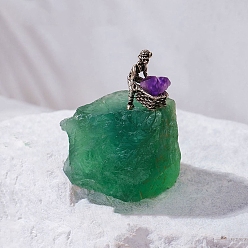 Флюорит Самородки из натурального флюорита и латуни, модель шахтера, украшение для демонстрации образцов минералов, украшение для медитации для домашнего офиса, 20~40x40~70 мм