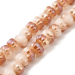 Chocolate Rainbow Plated Electroplate Glass Beads, Two Tone, Pumpkin, Chocolate, 9x11x12mm, Hole: 1.2mm, about 74pcs/strand, 23.23 inch(59cm)