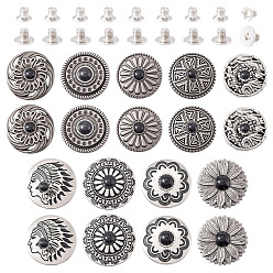 Черный 9 декоративные заклепки из сплава, с имитацией бирюзы из смолы и винтами, для кошелька, , украшение кожаных ремесел, разнообразные, античное серебро, чёрные, 26~30x6.5~10.5 мм, отверстие : 2~2.6 мм, 9 стиль / набор