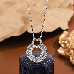 Платина Женское кольцо-подвеска в форме сердца из латуни с прозрачными кубическими циркониями., платина, 15.75 дюйм (40 см)