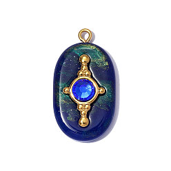 Настоящее золото 18K 304 подвески из нержавеющей стали смолы, овальные амулеты, со стразами, ионное покрытие (ip), долговечный, зеркальная полировка, реальный 18 k позолоченный, 32x18 мм, отверстие : 1.8 мм