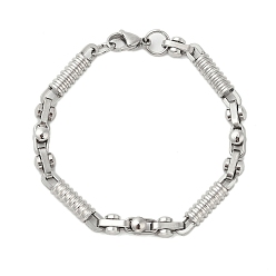 Нержавеющая Сталь Цвет Не тускнеющие 304 браслеты из нержавеющей стали со звеньями-колоннами для мужчин, цвет нержавеющей стали, 8-7/8~8-1/4 дюйм (21~22.5 см)