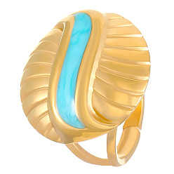 Настоящее золото 18K Синтетические бирюзовые кольца для женщин, плоско-круглые, фурнитура из нержавеющей стали , реальный 18 k позолоченный, внутренний диаметр: 18 мм