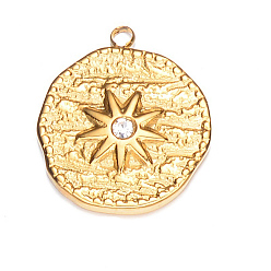 Плоский Круглый Из нержавеющей стали горный хрусталь подвески, плоско-круглые, 18x16 мм