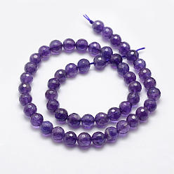 Amethyst Natural Amethyst Beads Strands, Faceted, Round, 8~9mm, Hole: 1mm, about 47pcs/strand, 15.1 inch