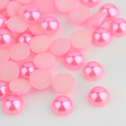 Ярко-Розовый Абс пластмассовые кабошоны, имитации жемчуга, полукруглый, ярко-розовый, 8x4 мм , около 2000 шт / мешок