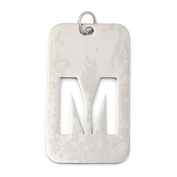 Letter M 304 подвески из нержавеющей стали, с целью перехода в кольце, прямоугольник с полой буквой-подвеской, анти-тускнение, лазерная резка, Буква М, 49.5x28x1.5 мм, отверстие : 6.5 мм