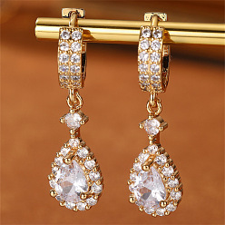 Teardrop Серьги-кольца из сплава и хрустальных стразов, золотые, слеза, 35x10 мм