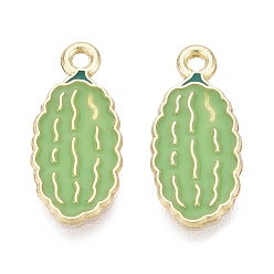 Golden Alloy Enamel Pendants, Bitter Melon Charms, Golden, 18.5x8.5x1.5mm, Hole: 1.6mm