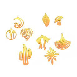 Orange Spray Painted Alloy Charms, Flower & Leaf & Bowknot & Cactus & Moon, Orange, 21~44.5x15~33.5x1~2.5mm, Hole: 1.2~1.5mm, 18pcs/set