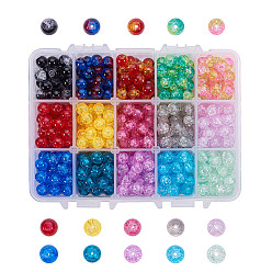 Mixed Color 15 Color Crackle Glass Beads, High Luster, Round, Mixed Color, 8x7~7.5mm, Hole: 1.5mm, about 495~500pcs/box