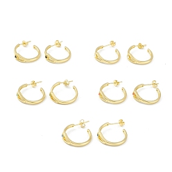 Mixed Color Enamel Triangle Stud Earrings, Golden Brass Half Hoop Earrings for Women, Mixed Color, 20.5x6x22mm, Pin: 0.8mm