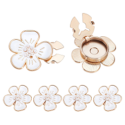 White 6Pcs Zinc Alloy Cufflinks, with Enamel & Plastic Pearl, Flower, Light Gold, White, 29.5x29x8.5mm, Hole: 15mm