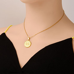 Настоящее золото 18K 304 Женские ожерелья с подвеской в виде диска из нержавеющей стали с глазом, реальный 18 k позолоченный, 17.72 дюйм (45 см)