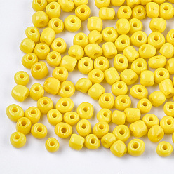 Yellow Glass Seed Beads, Opaque Colours, Round, Yellow, 5~6x3~5mm, Hole: 1.2~2mm, about 2500pcs/bag