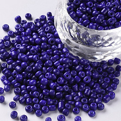Blue Baking Paint Glass Seed Beads, Blue, 8/0, 3mm, Hole: 1mm, about 10000pcs/bag