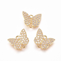 Золотой Латунные микро проложить кубических ссылки циркония, бабочка, прозрачные, золотые, 8x10x2.5 мм, отверстия : 1.2 mm и 1 мм