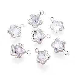 Платина Подвески из латуни с прозрачным фианитом, , платина, 9x7x3 мм, отверстие : 1.2 мм