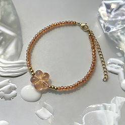 Vara de Oro Pulseras bohemias hechas a mano con flores de vidrio soplado y cuentas facetadas en forma de rondel con cadenas terminales de acero inoxidable para mujer., dorado, vara de oro, 201 pulgada (6.69 cm)