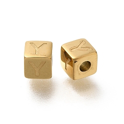 Letter Y Ионное покрытие (ip) 304 шарики из нержавеющей стали, куб с письмом, реальный 14 k позолоченный, Письмо Y, 5x5x5 мм, отверстие : 2 мм