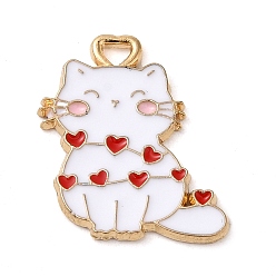 Белый Подвески из эмали и сплава, кот с сердечным шармом, золотые, белые, 20x17x1.2 мм, отверстие : 2x1.8 мм