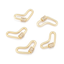 Real 18K Gold Plated Brass Micro Pave Cubic Zirconia Screw Carabiner Lock Charms, for Necklaces Making, Long-Lasting Plated, Matte Style, Heart, Clear, Real 18K Gold Plated, 25.3x11.1x2mm