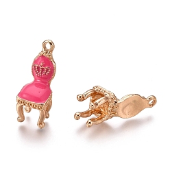 Темно-Розовый Подвески из эмали и сплава, корона принцессы королевский стул, золотые, темно-розовыми, 25x10x9 мм, отверстие : 1.8 мм