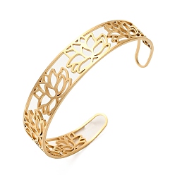 Настоящее золото 18K Лотос 304 браслет-манжета из нержавеющей стали для женщин, реальный 18 k позолоченный, 5/8 дюйм (1.45 см), внутренний диаметр: 2 дюйм (5.05 см)