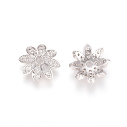 Платина Латунь микро проложить кубический цирконий шарик, 8-лепесток, цветок, прозрачные, платина, 11x4 мм, отверстие : 1.6 мм