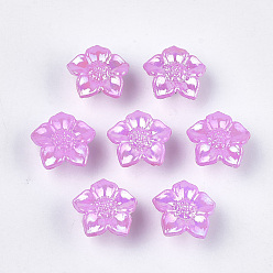 Орхидея Непрозрачный, как пластиковые кнопки хвостовика, жемчужные, цветок, сиреневые, 16.5x17x9 мм, Отверстие : 3 мм , около 1150 шт / 500 г