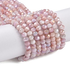 Pink Faceted Electroplated Glass Beads Strands, AB Color Plated, Rondelle, Pink, 4x3mm, Hole: 0.9mm, about 112pcs/strand, 16.14''(41cm)