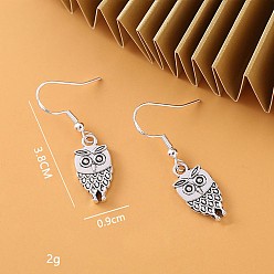 Сова Серьги-подвески из латуни и сплава, античное серебро, сова, 38x9 мм