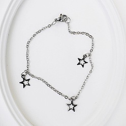 Звезда Браслеты с подвесками из нержавеющей стали в богемном стиле, браслеты-цепочки для женщин, звезда, внутренний диаметр: 6-3/4 дюйм (17 см) ~ 7-1/8 дюйм (18 см)