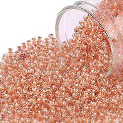 (985) Inside Color Crystal/Salmon Lined TOHO Round Seed Beads, Japanese Seed Beads, (985) Inside Color Crystal/Salmon Lined, 11/0, 2.2mm, Hole: 0.8mm, about 5555pcs/50g