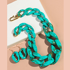 Бирюза Комплекты акриловых цепочек-ожерельев и серег-подвесок, золотые, бирюзовые, колье: 19.69 дюйм (50 см)