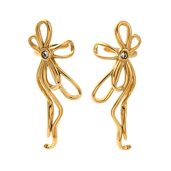 Золотой 304 серьги-каффы из нержавеющей стали с бантом, с четким кубического циркония, золотые, 44x18 мм
