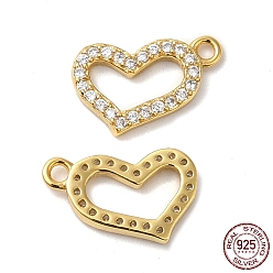 Real 18K Gold Plated 925 Sterling Silver Micro Pave Cubic Zirconia Charms, Asymmetrical Heart Charm, Real 18K Gold Plated, 9x12x1.5mm, Hole: 1.2mm