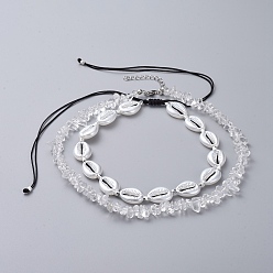 Хрусталь Регулируемые наборы колье из бисера, с перламутровыми бусинами из искусственной кожи, Нейлоновая нить, натуральный кристалл кварца чип бусины, 304 нержавеющая сталь застежка когтя омара, акриловые ожерелья: 11.22 дюйм ~ 25.19 дюйм (28.5~64 см), ожерелья с драгоценными камнями: 15.94 дюйм ~ 16.14 дюйм (40.5~41 см), 2 шт / комплект