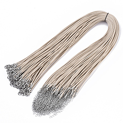 Wheat Waxed Cotton Cord Necklace Making, with Alloy Lobster Claw Clasps and Iron End Chains, Platinum, Wheat, 17.4 inch(44cm), 1.5mm