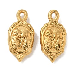 Настоящее золото 18K Ионное покрытие (ip) 304 подвески из нержавеющей стали, овал с подвеской в виде скелета, реальный 18 k позолоченный, 20.5x10x4.5 мм, отверстие : 1.5 мм