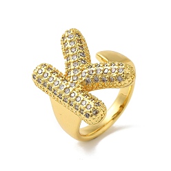 Letter K Открытое кольцо-манжета из латуни с надписью Micro Pave и прозрачным цирконием для женщин, без кадмия, без никеля и без свинца, реальный 18 k позолоченный, Письмо K, 19.5x15 мм, размер США 6 (16.5 мм)