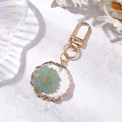 Темный Морско-зеленый Внутреннее украшение из смолы и сухоцветов, с поворотными застежками из сплава для украшений сумок, плоско-круглые, темно-зеленый, 71.5 мм