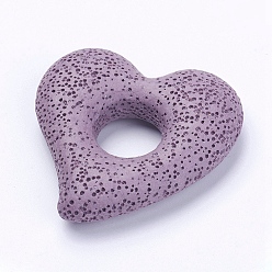 Средняя Орхидея Большие подвески из натуральной лавы, окрашенные, сердце, средне орхидеи, 55x52x13 мм, отверстие : 15.5 мм