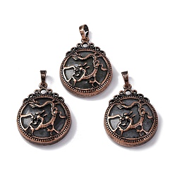 Лабрадорита Природные подвески лабрадорита, плоские круглые латунные подвески, без свинца и без кадмия, 34.5x27x8 мм, отверстие : 6.5x5 мм