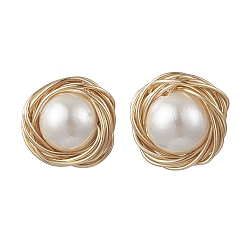 Золотой Ракушечный жемчуг 304 серьги-гвоздики из нержавеющей стали, круглые, золотые, 9~10 мм